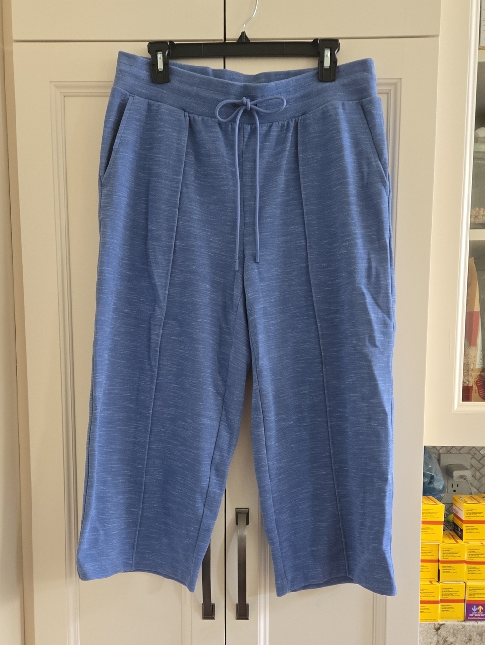Talbots Blue AirKnit Stretch Wide Crop Drawstring Pants, Size XP.